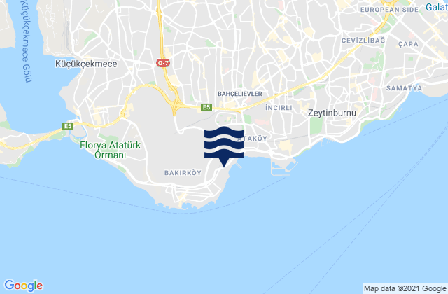 Carte des horaires des marées pour Bahçelievler, Turkey