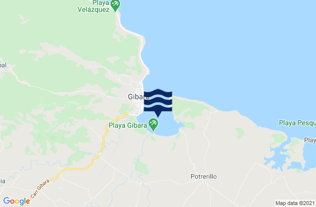 Carte des horaires des marées pour Bahía de Gibara, Cuba