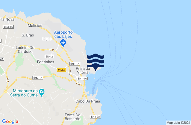 Carte des horaires des marées pour Baia Praia Ilha Terceira, Portugal