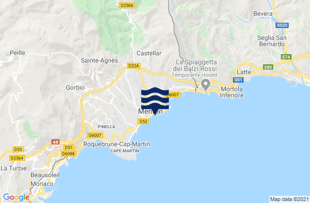 Carte des horaires des marées pour Baie du Soleil, France