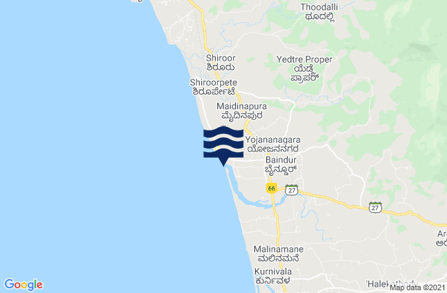 Carte des horaires des marées pour Baindur, India