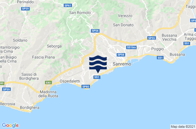 Carte des horaires des marées pour Bajardo, Italy