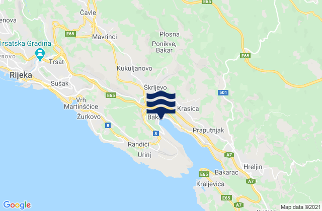 Carte des horaires des marées pour Bakar, Croatia