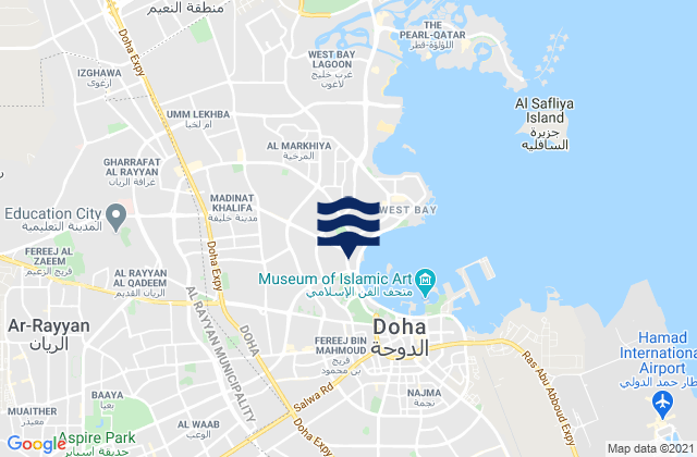 Carte des horaires des marées pour Baladīyat ad Dawḩah, Qatar