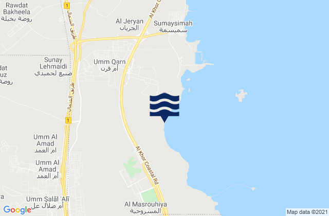 Carte des horaires des marées pour Baladīyat az̧ Z̧a‘āyin, Qatar