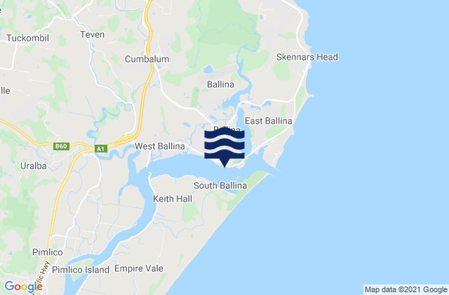 Carte des horaires des marées pour Ballina, Australia