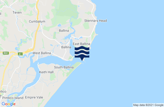 Carte des horaires des marées pour Ballina South Wall, Australia