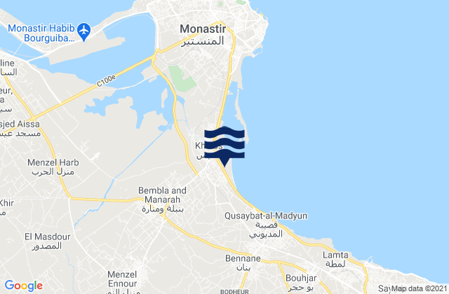 Carte des horaires des marées pour Banbalah, Tunisia
