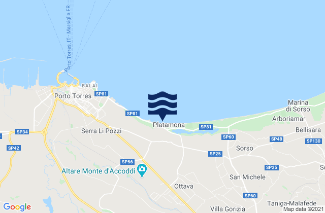 Carte des horaires des marées pour Bancali, Italy