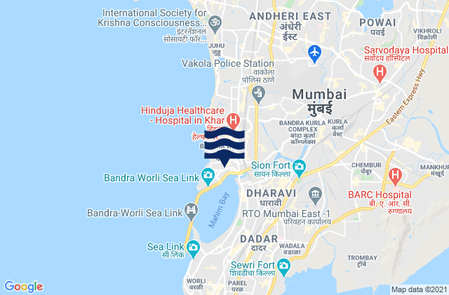 Carte des horaires des marées pour Bandra, India