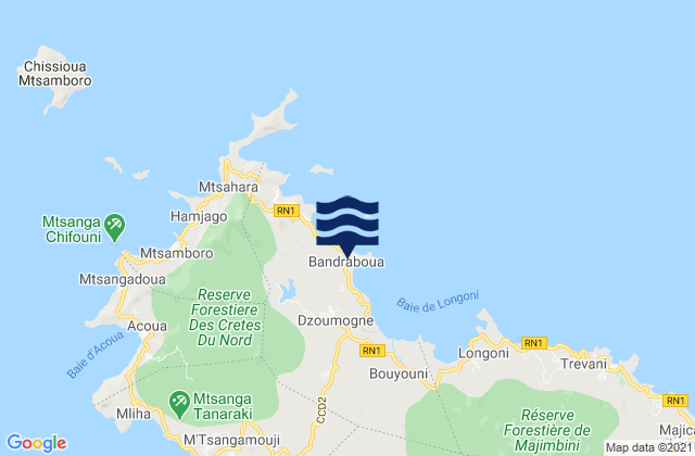 Carte des horaires des marées pour Bandraboua, Mayotte
