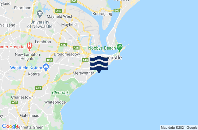 Carte des horaires des marées pour Bar Beach, Australia