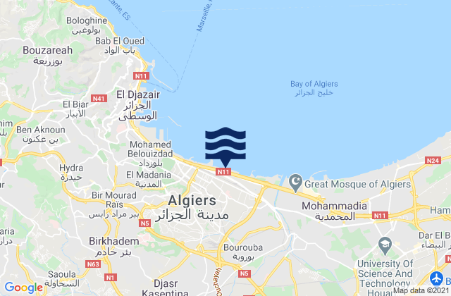 Carte des horaires des marées pour Baraki, Algeria