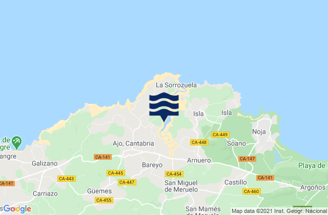 Carte des horaires des marées pour Bareyo, Spain