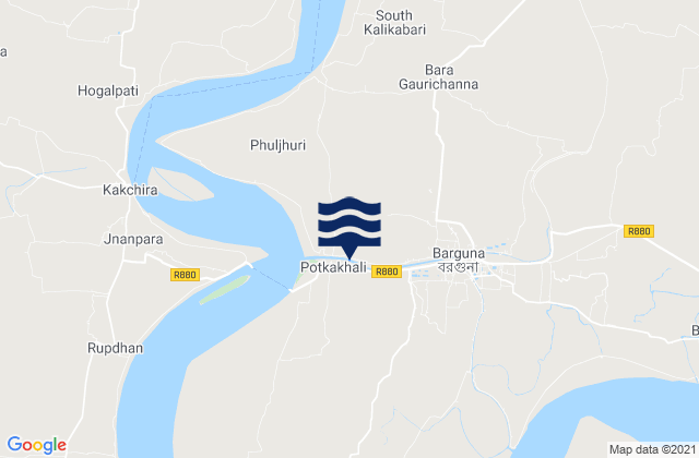 Carte des horaires des marées pour Barguna, Bangladesh