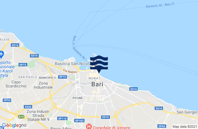 Carte des horaires des marées pour Bari, Italy