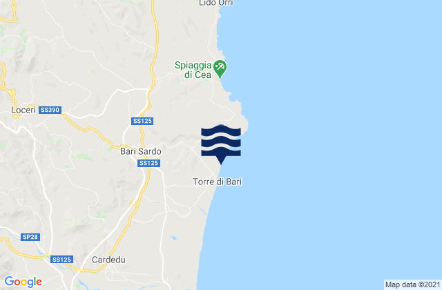 Carte des horaires des marées pour Bari Sardo, Italy
