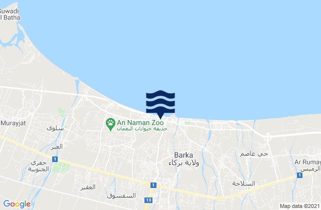 Carte des horaires des marées pour Barkā’, Oman