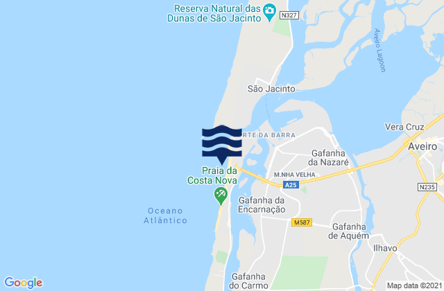 Carte des horaires des marées pour Barra de Aveiro, Portugal