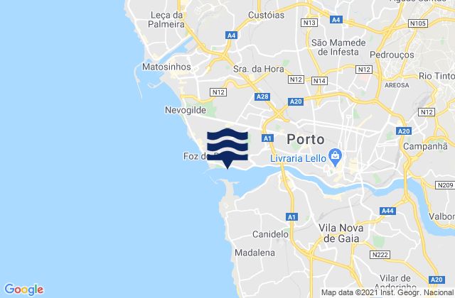 Carte des horaires des marées pour Barra do Douro, Portugal