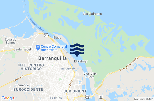 Carte des horaires des marées pour Barranquilla, Colombia