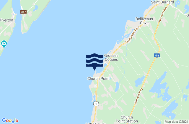 Carte des horaires des marées pour Barre à Church Point, Canada