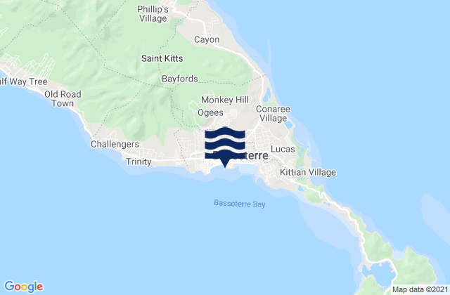 Carte des horaires des marées pour Basseterre, Saint Kitts and Nevis
