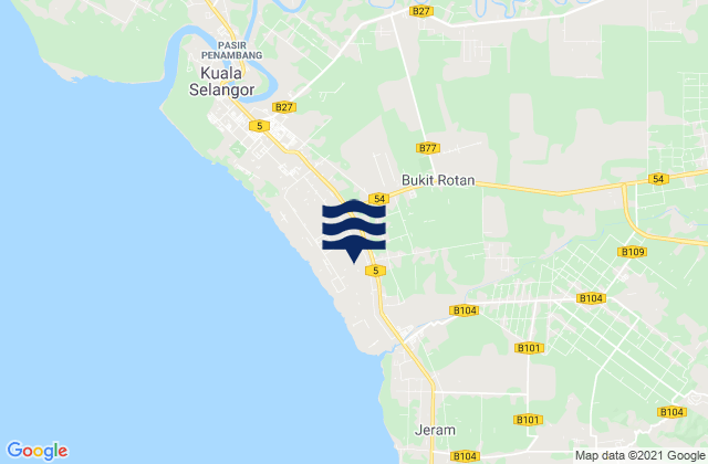 Carte des horaires des marées pour Batang Berjuntai, Malaysia