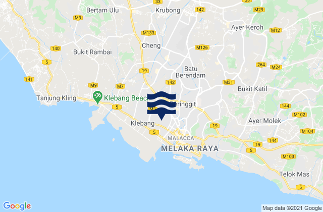 Carte des horaires des marées pour Batu Berendam, Malaysia
