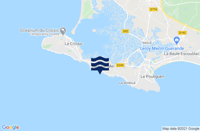 Carte des horaires des marées pour Batz-sur-Mer, France