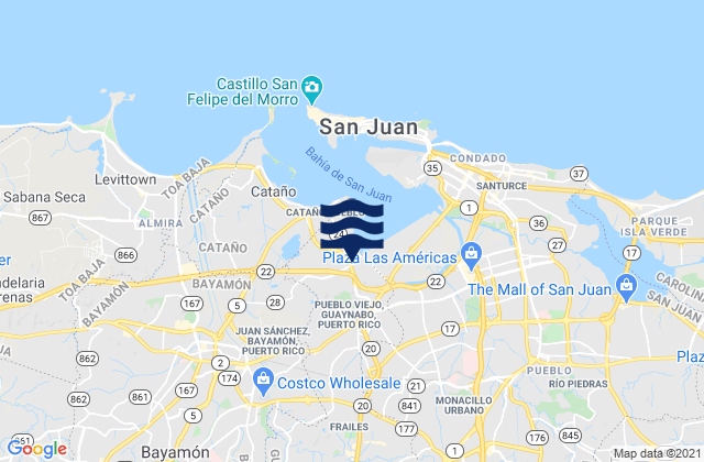 Carte des horaires des marées pour Bayamón Municipio, Puerto Rico