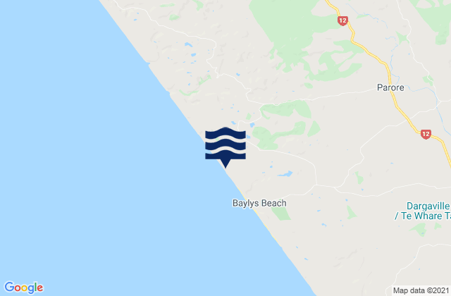 Carte des horaires des marées pour Baylys Beach, New Zealand