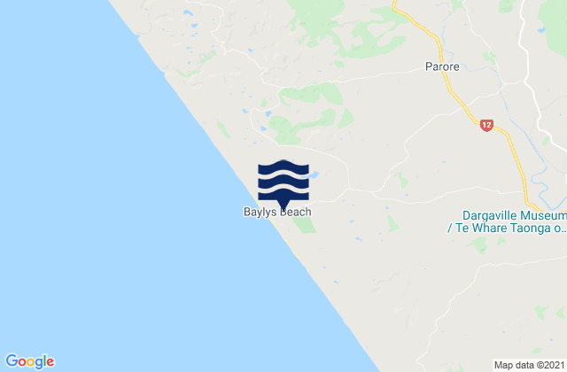 Carte des horaires des marées pour Baylys Beach, New Zealand