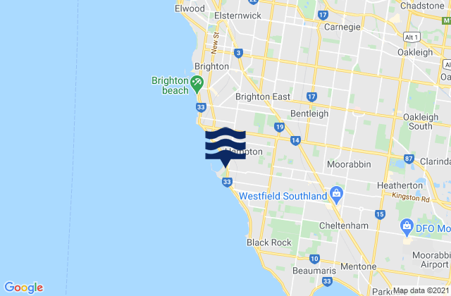 Carte des horaires des marées pour Bayside, Australia
