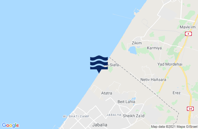 Carte des horaires des marées pour Bayt Ḩānūn, Palestinian Territory