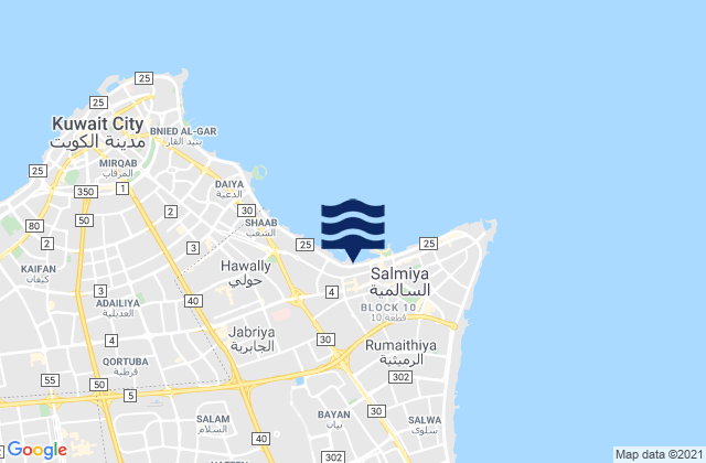 Carte des horaires des marées pour Bayān, Kuwait