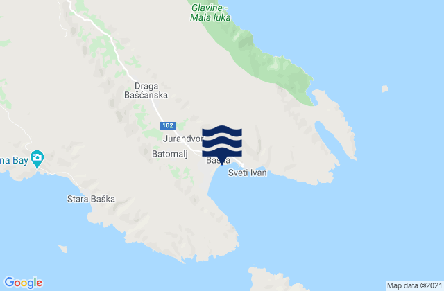 Carte des horaires des marées pour Baška, Croatia