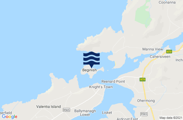 Carte des horaires des marées pour Beginish Island, Ireland