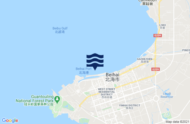 Carte des horaires des marées pour Beihai, China