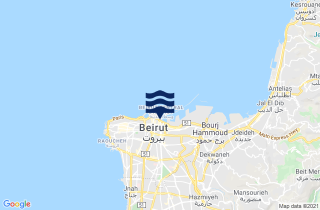 Carte des horaires des marées pour Beirut, Lebanon