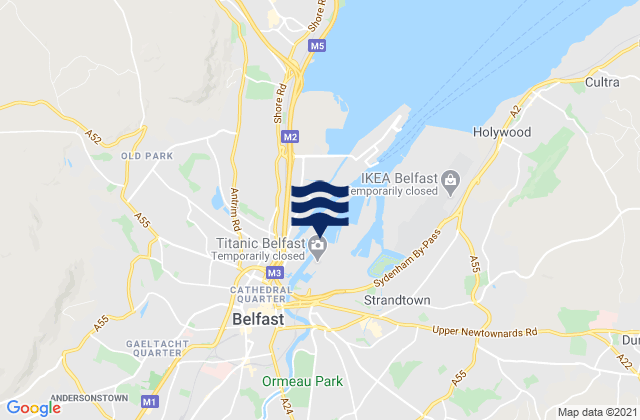Carte des horaires des marées pour Belfast, United Kingdom