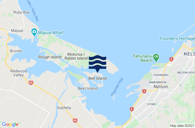 Carte des horaires des marées pour Bell Island, New Zealand