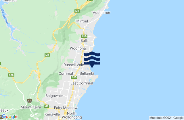 Carte des horaires des marées pour Bellambi Beach, Australia