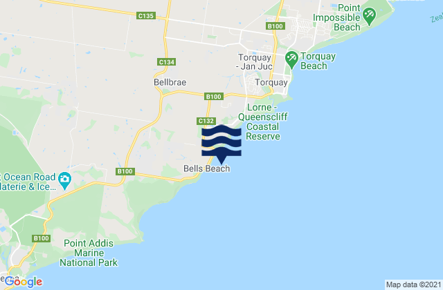 Carte des horaires des marées pour Bells Beach Torquay, Australia