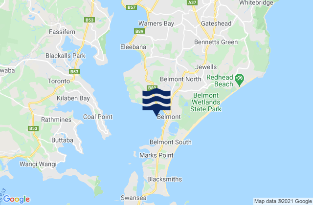 Carte des horaires des marées pour Belmont Bay, Australia
