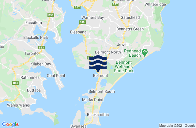 Carte des horaires des marées pour Belmont North, Australia