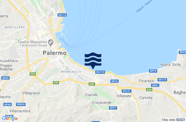 Carte des horaires des marées pour Belmonte Mezzagno, Italy
