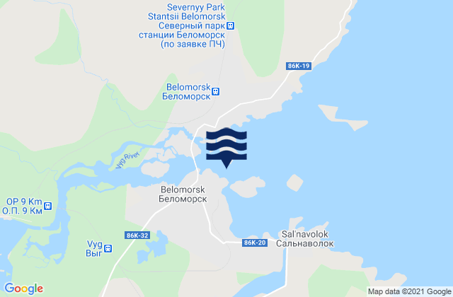 Carte des horaires des marées pour Belomorsk, Russia