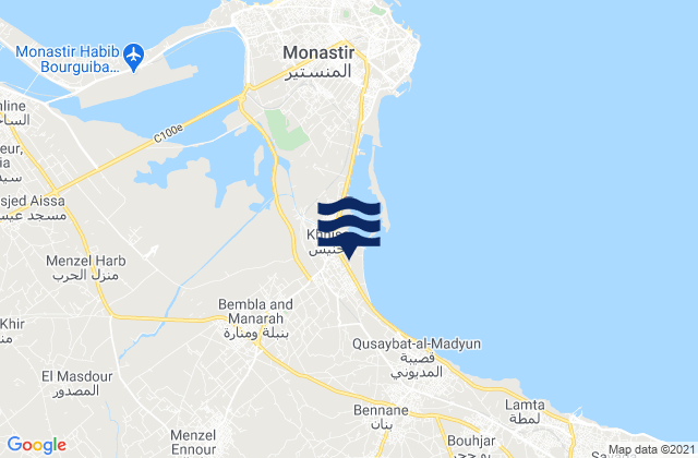 Carte des horaires des marées pour Bembla, Tunisia