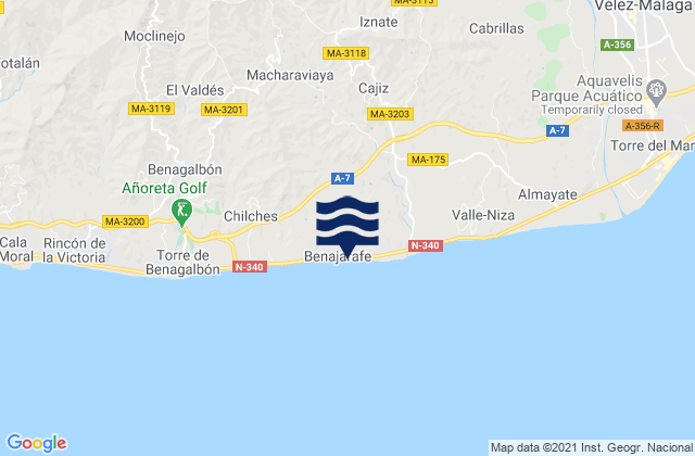 Carte des horaires des marées pour Benamargosa, Spain